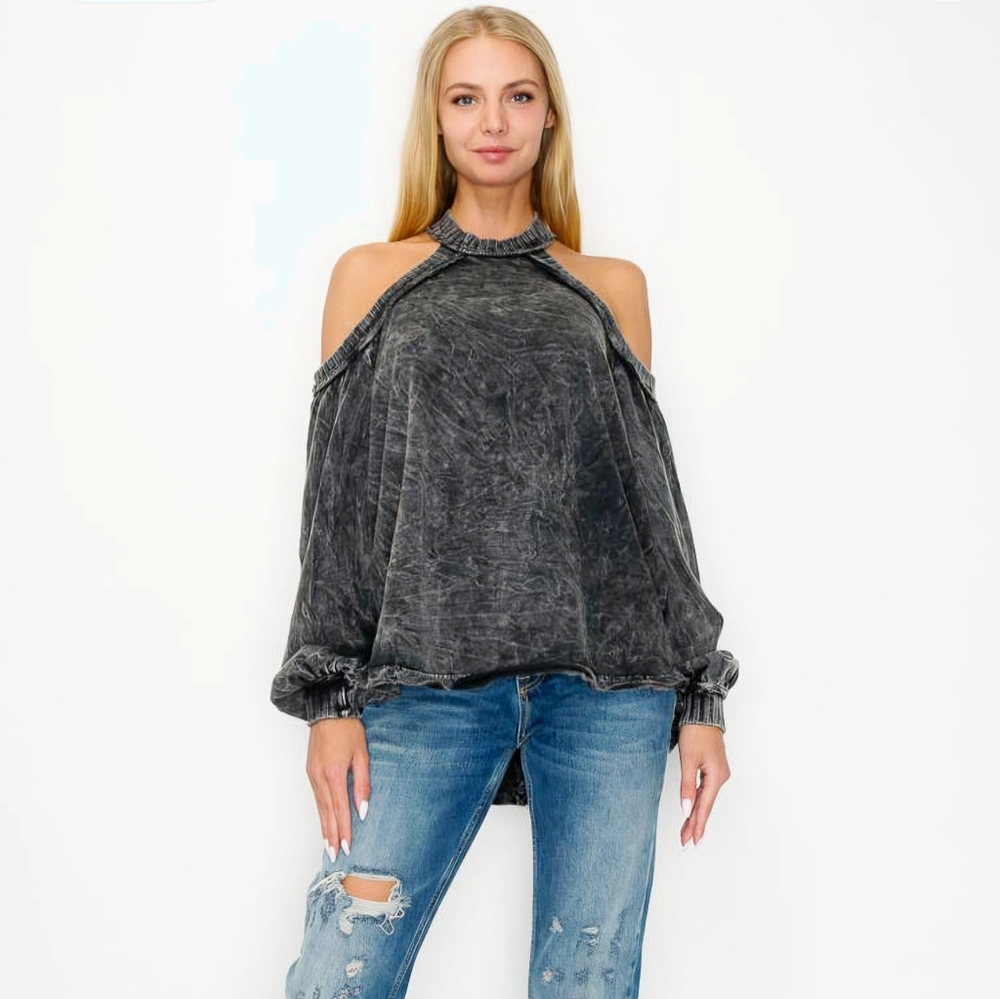Jenna Mineral Wash Open-shoulder Top, NWT, Size S, msrp $68